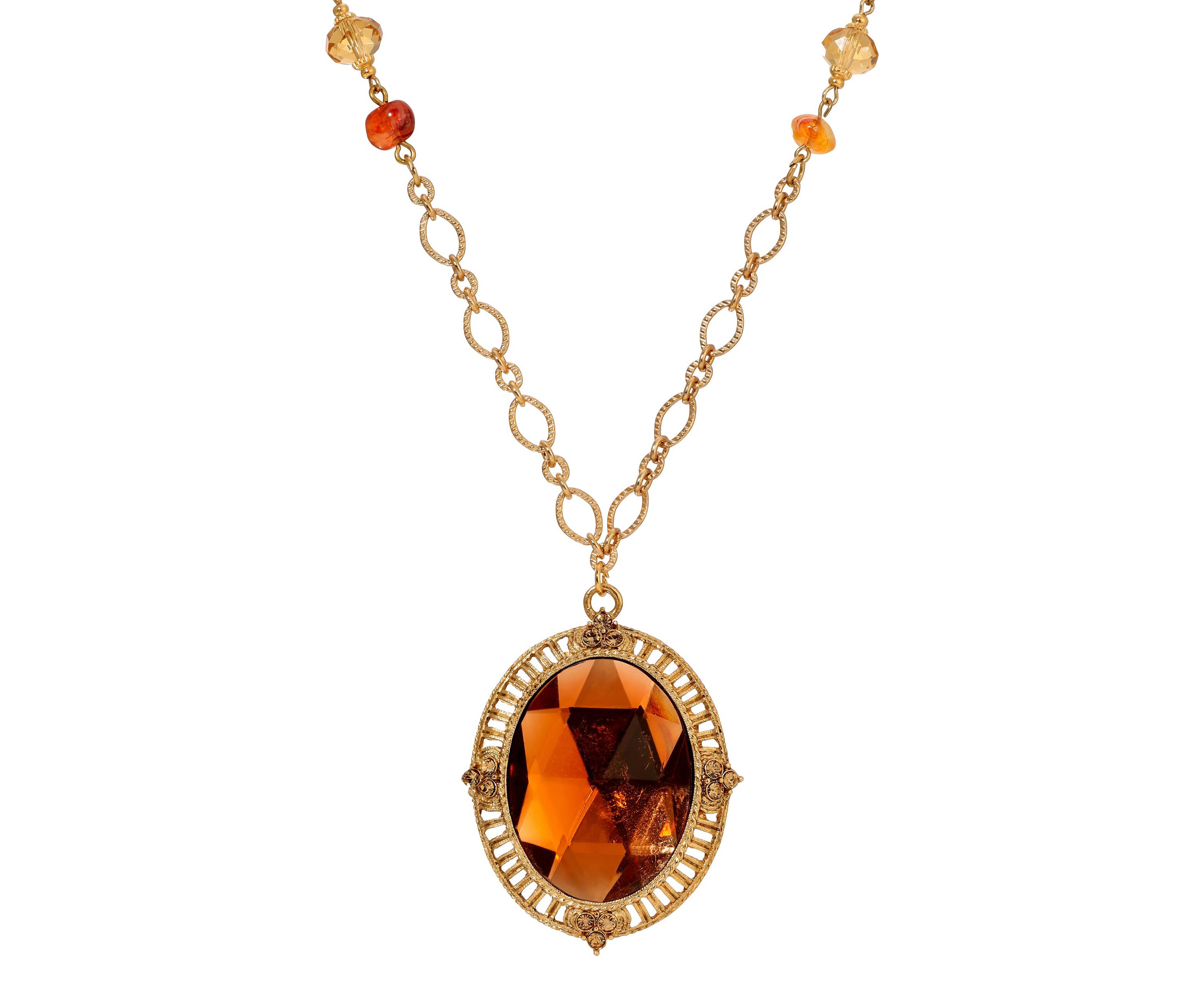 Gold Tone Oval Colorado Pendant 28"