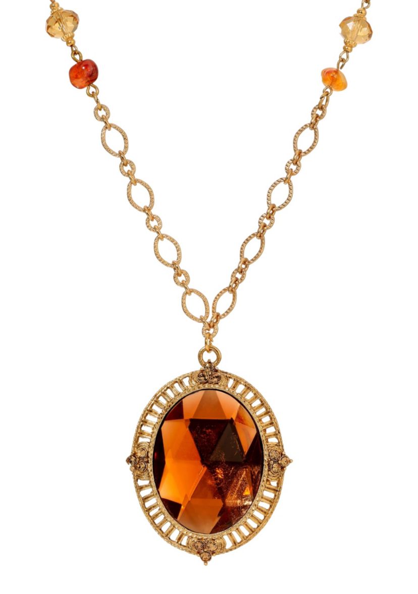 Gold Tone Oval Colorado Pendant 28"