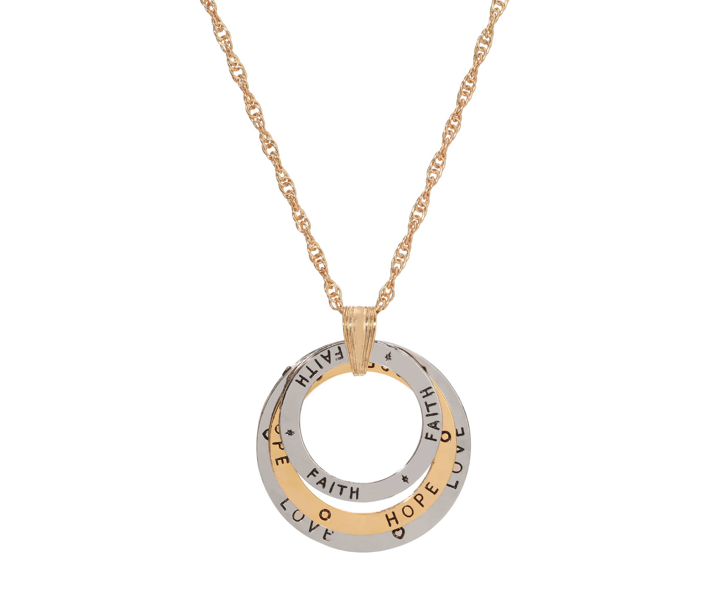 Love Hope Faith Tri Ring Necklace 28"