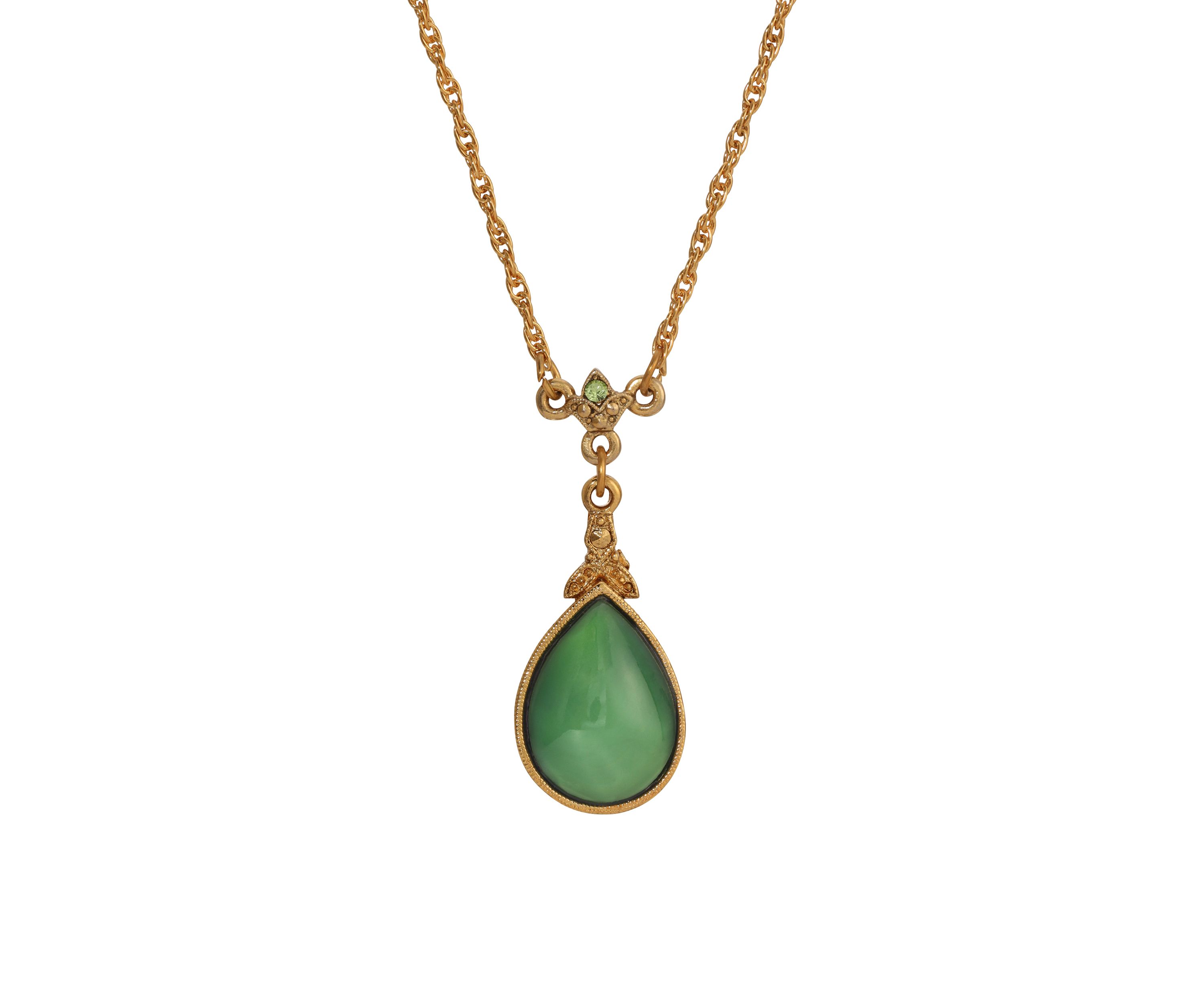 14K Gold Dipped Green Teardop Necklace