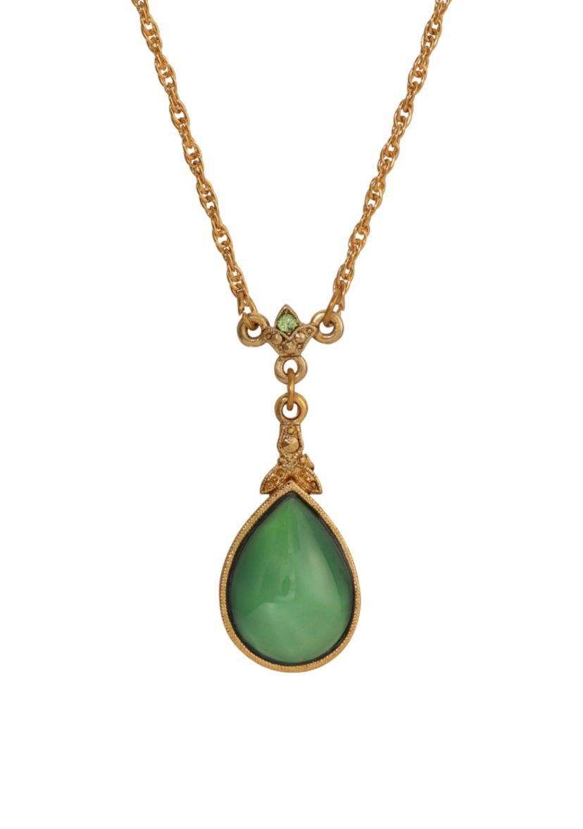 14K Gold Dipped Green Teardop Necklace