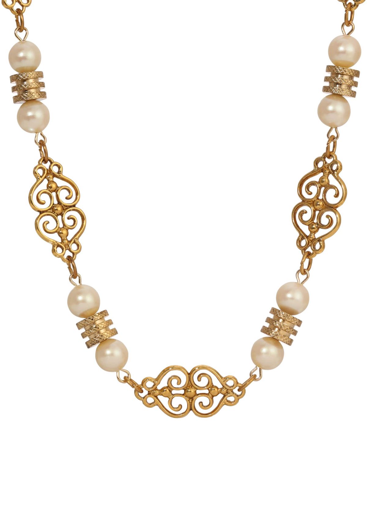 Filigree Faux Pearl Necklace 16" Adj.