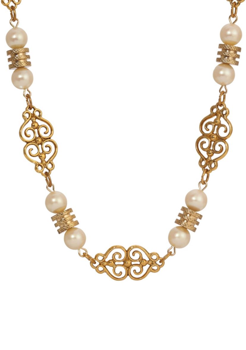 Filigree Faux Pearl Necklace 16" Adj.