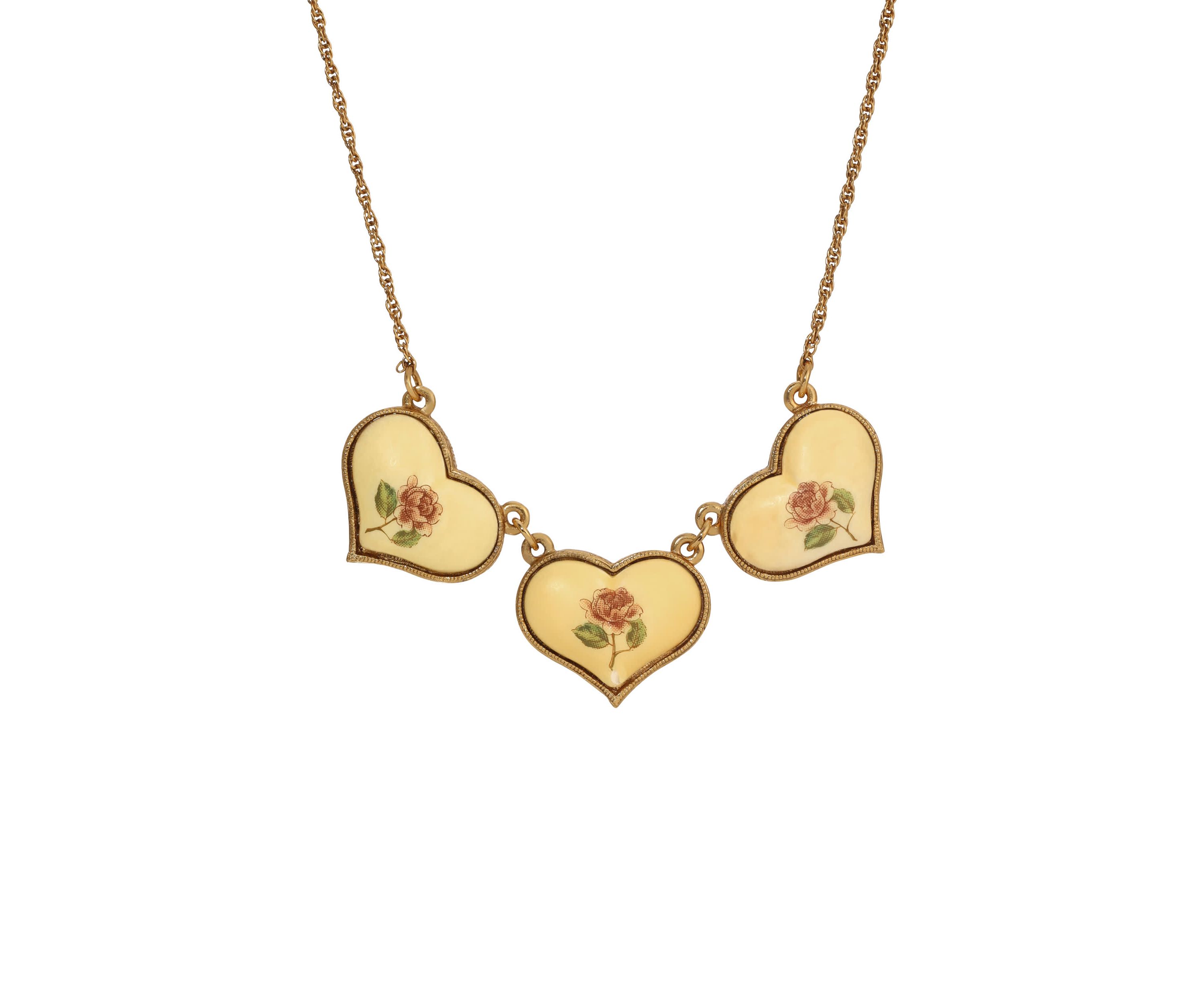 Gold Tone Flower Heart Necklace 15" Adj.
