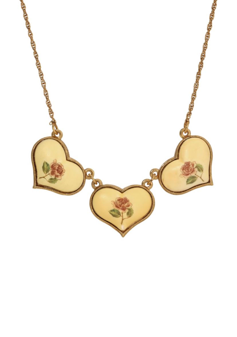Gold Tone Flower Heart Necklace 15" Adj.