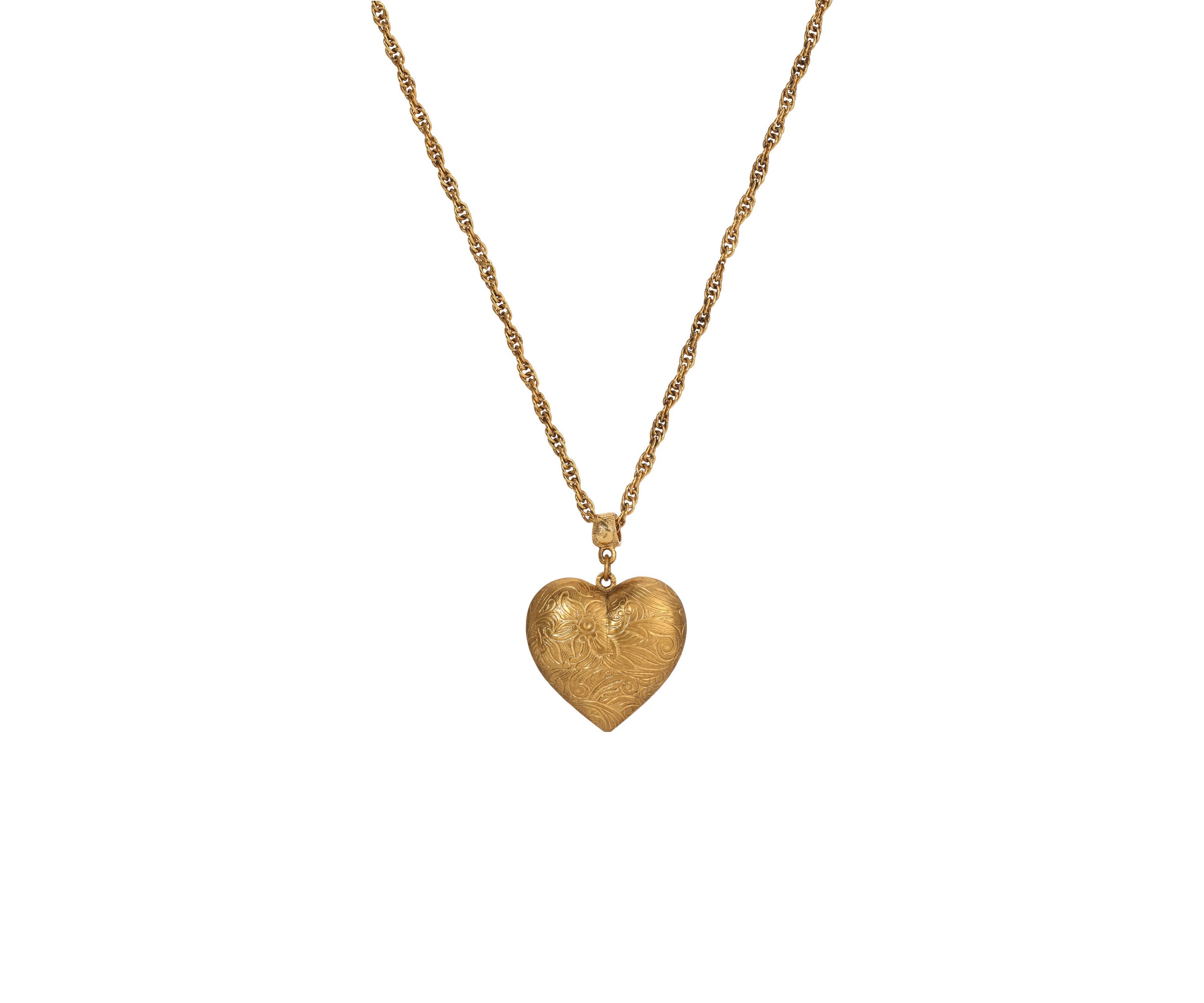 Gold Tone Heart Pendant Necklace 16" Adj