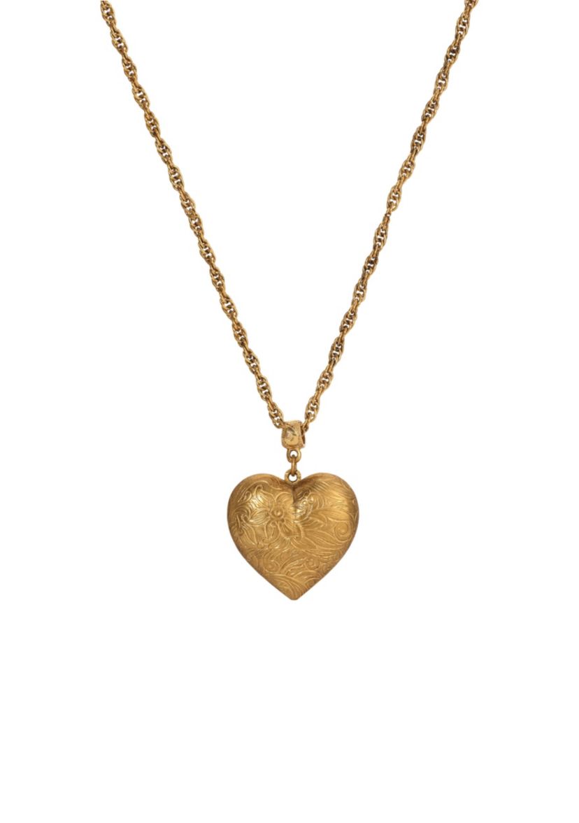 Gold Tone Heart Pendant Necklace 16" Adj