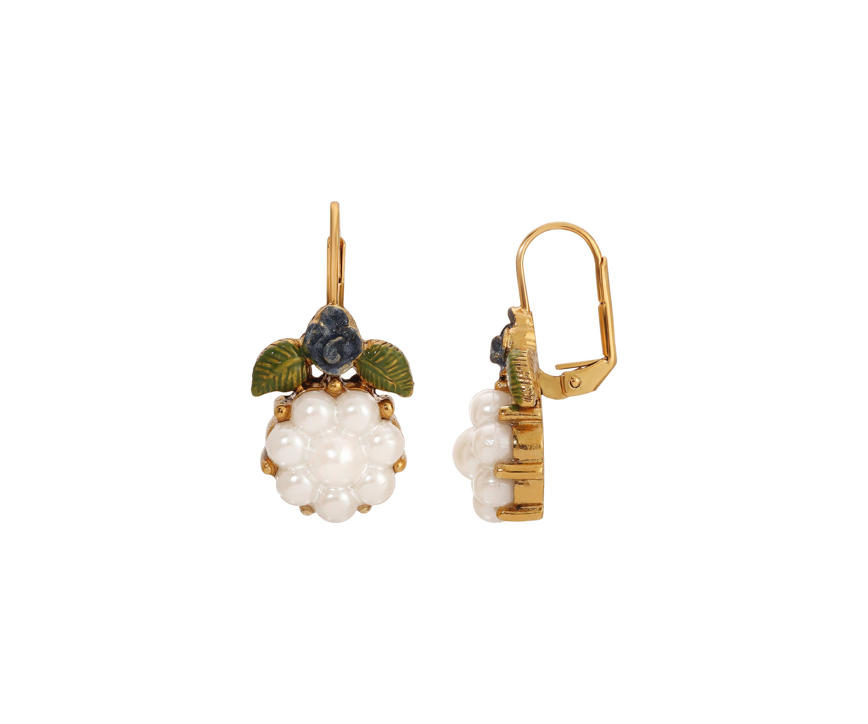 Faux Pearl Enamel Flower Earrings