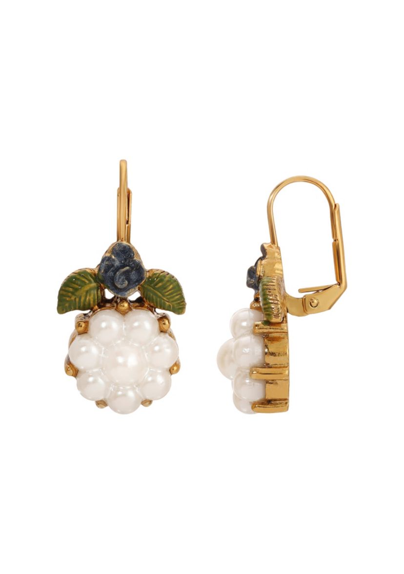 Faux Pearl Enamel Flower Earrings