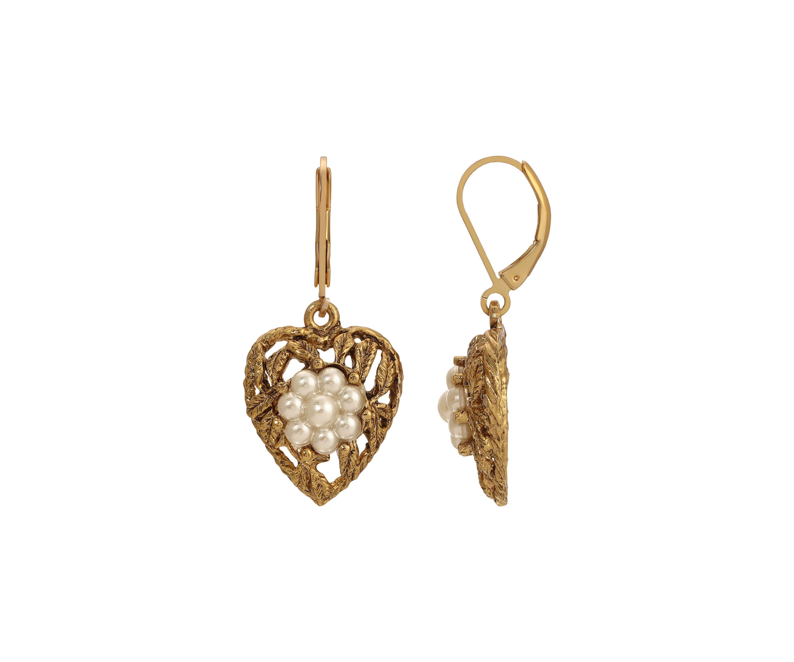 14K Gold Dipped Heart Fx Pearl Earrings