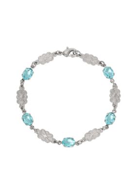 1928 Jewelry Silver Tone Aqua Stone Filigree Bracelet