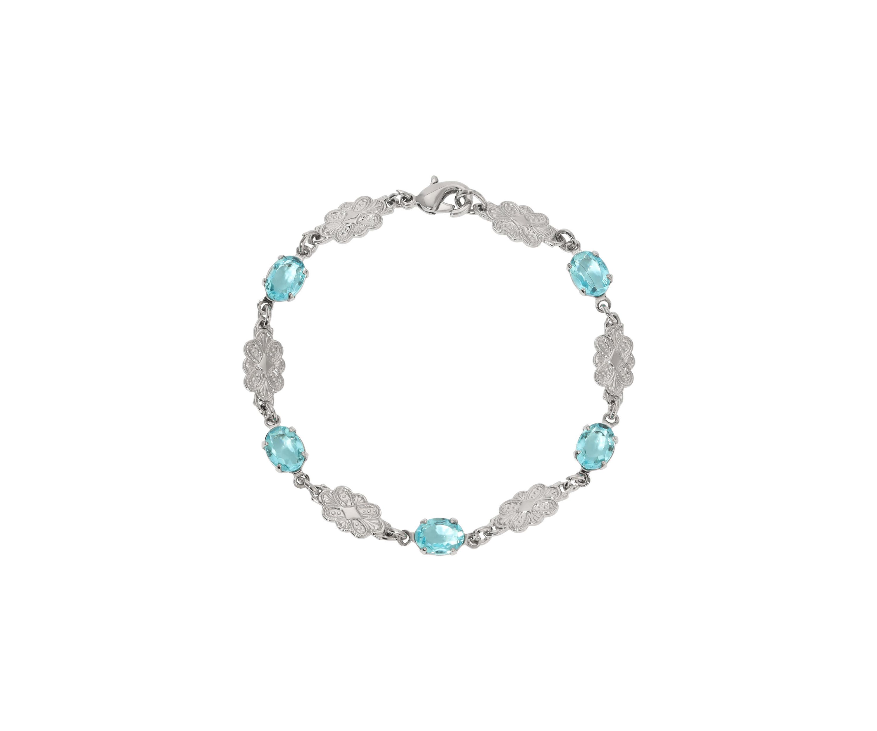 Silver Tone Aqua Stone Filigree Bracelet