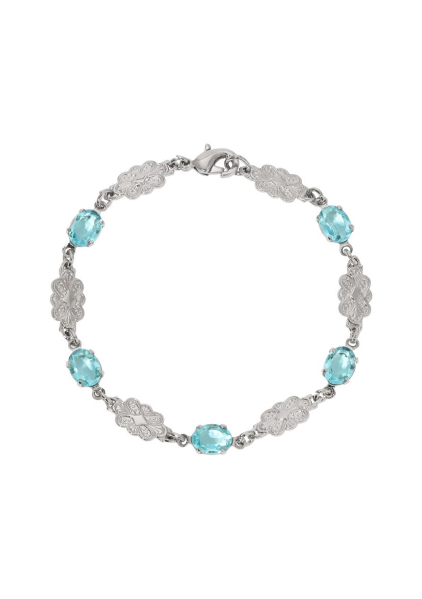 Silver Tone Aqua Stone Filigree Bracelet