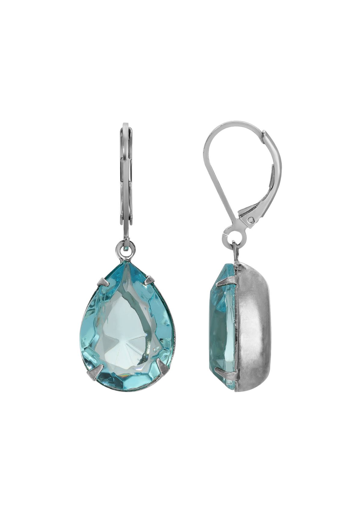 Silver Tone Aqua Stone Teardrop Earrings