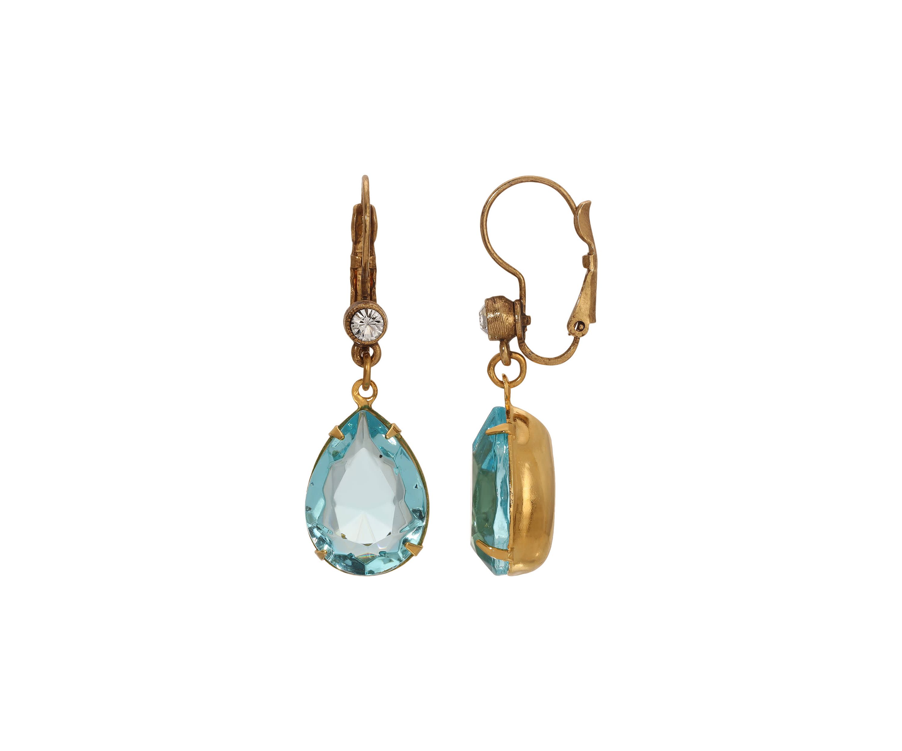 Gold Tone Teardrop Crystal Earrings