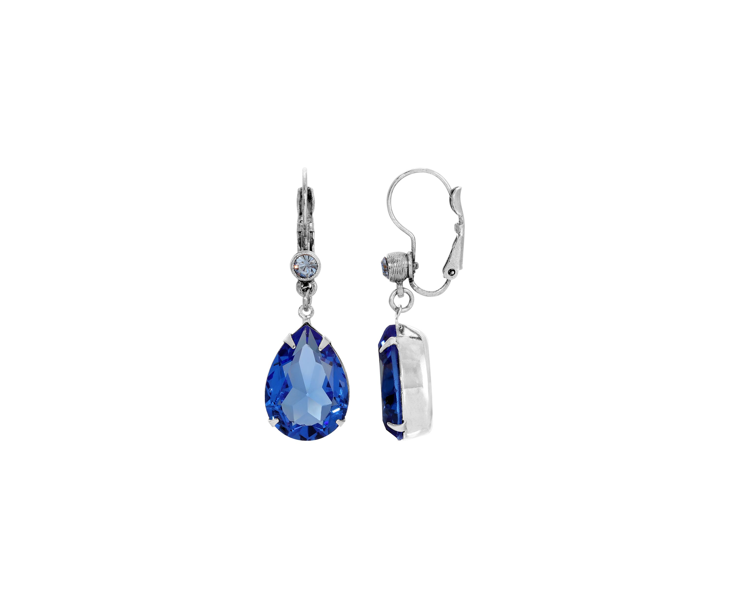 Silver Tone Blue Teardrop LvrbkEarrings