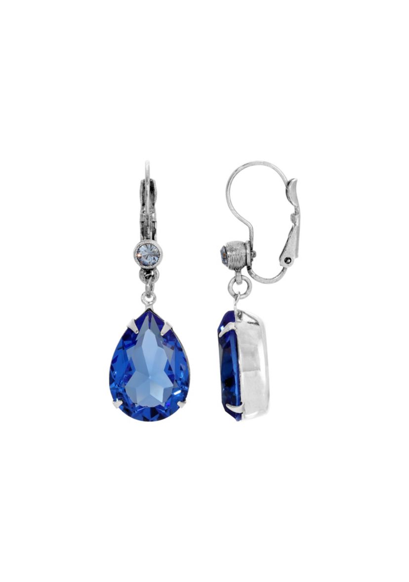 Silver Tone Blue Teardrop LvrbkEarrings