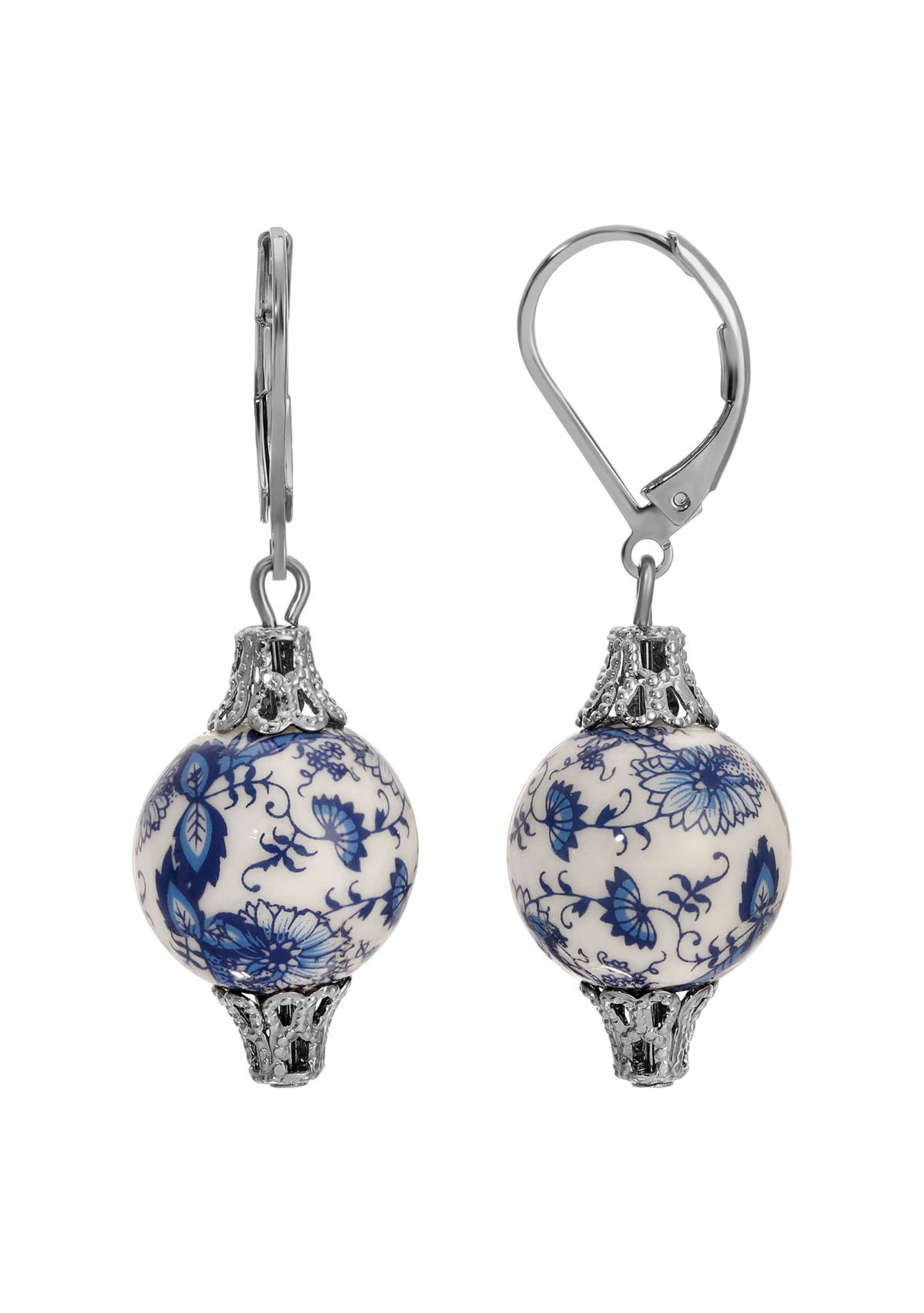 Silver Tone Blue Willow Drop Earring
