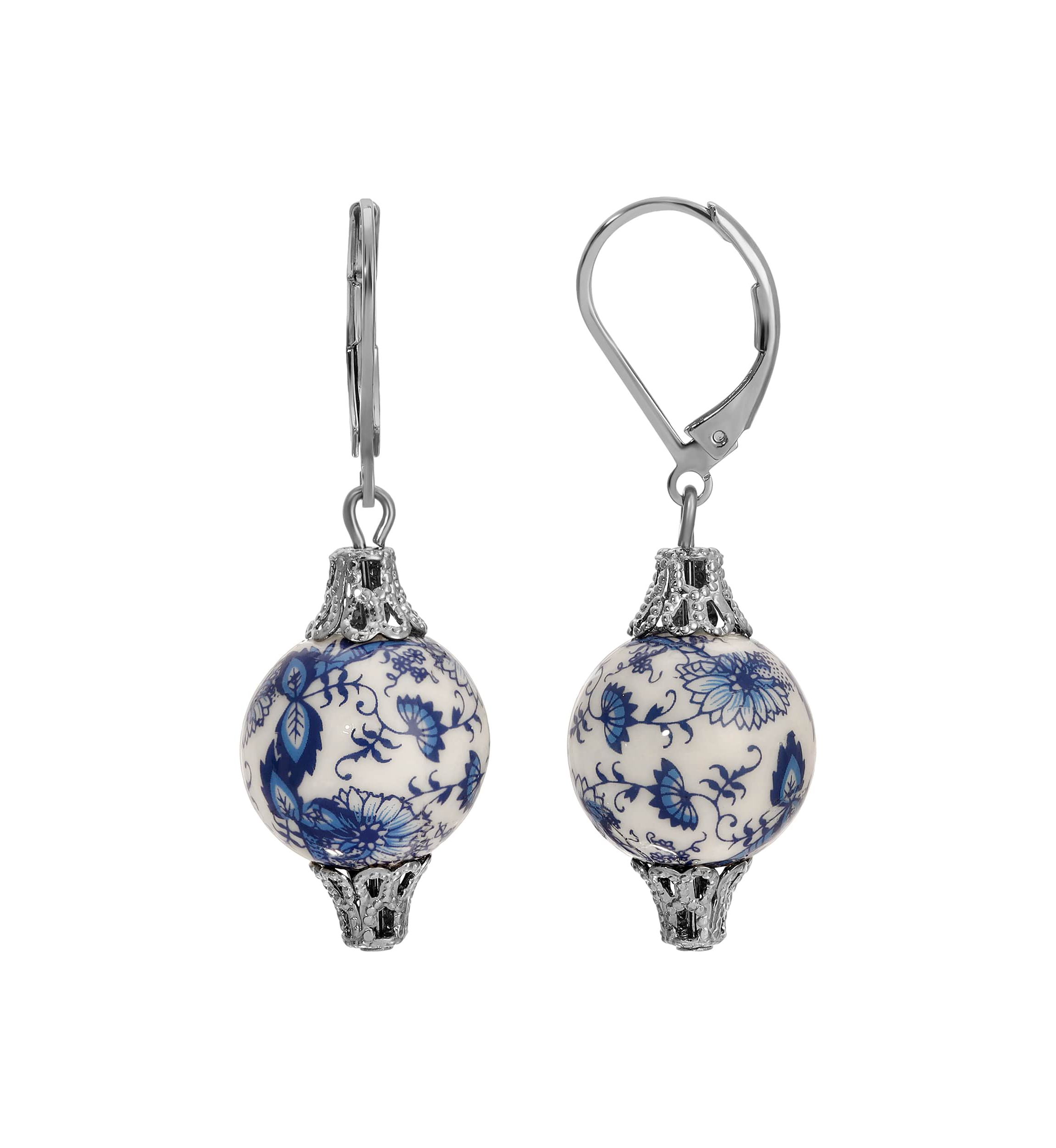 Silver Tone Blue Willow Drop Earring