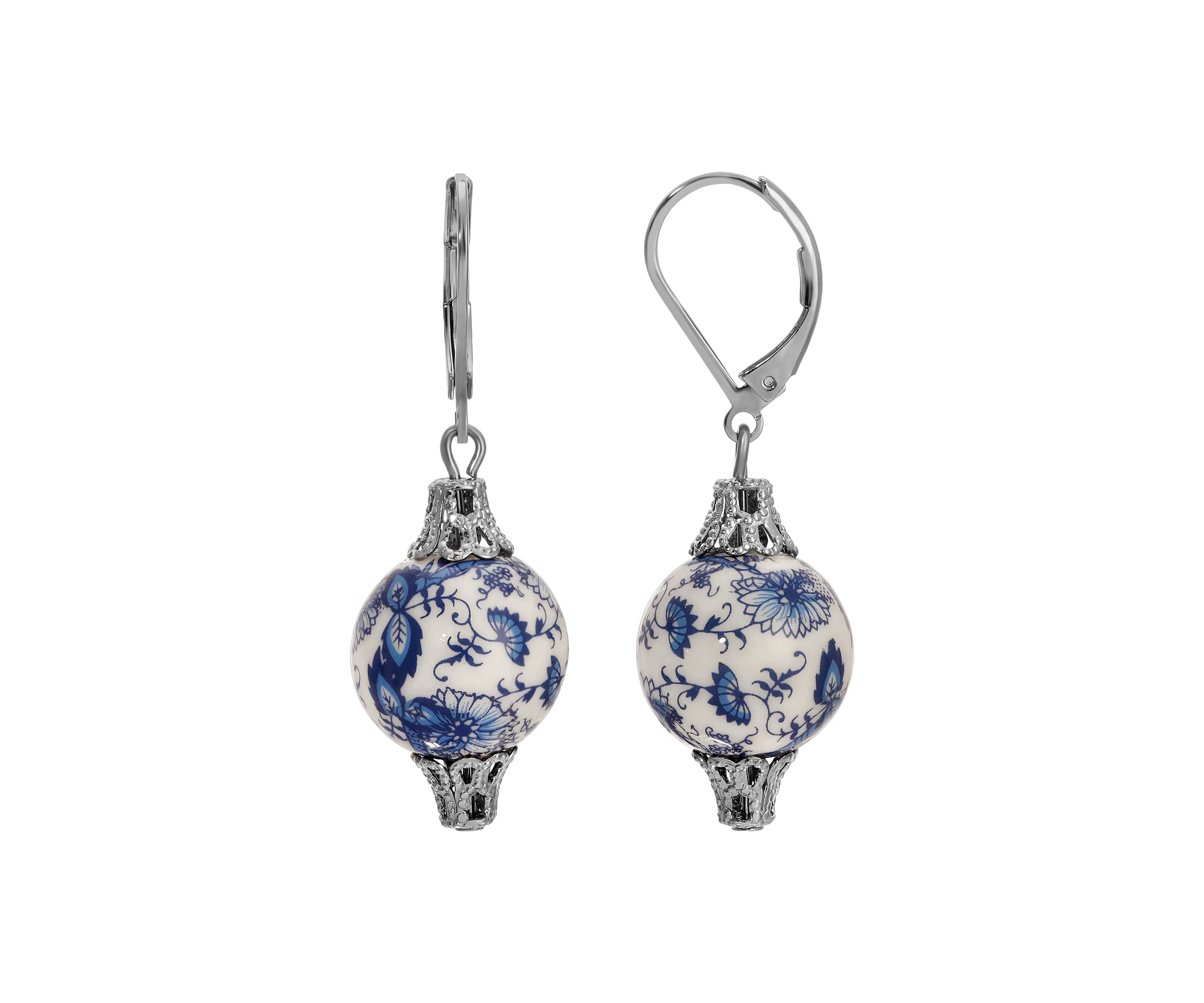 Silver Tone Blue Willow Drop Earring