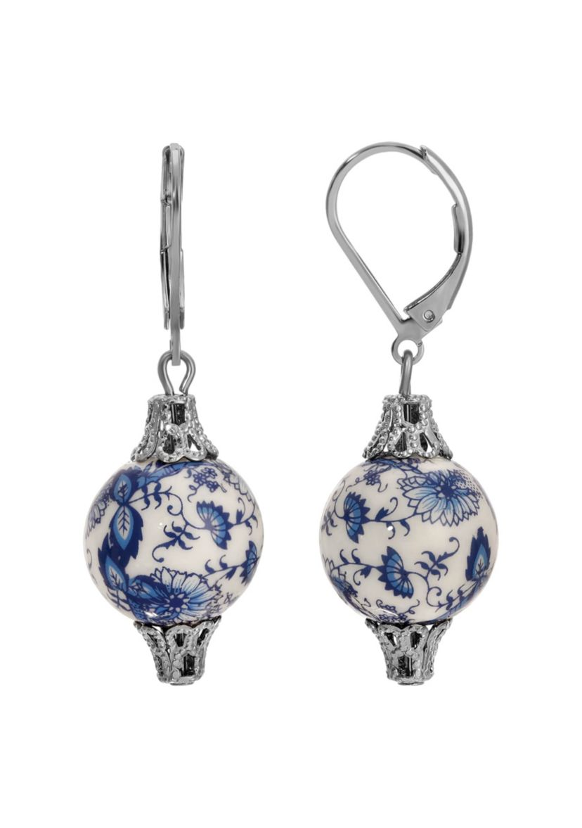 Silver Tone Blue Willow Drop Earring