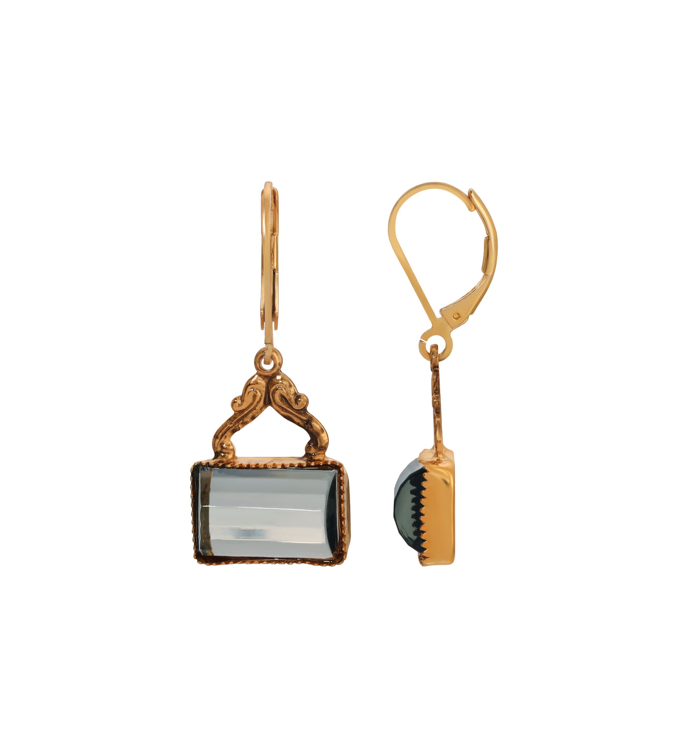 Gold Tone Rectangle Glass Stone Earrings