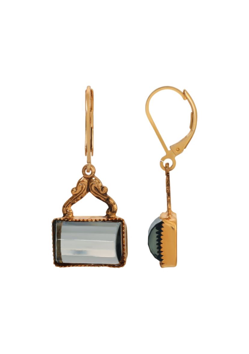 Gold Tone Rectangle Glass Stone Earrings
