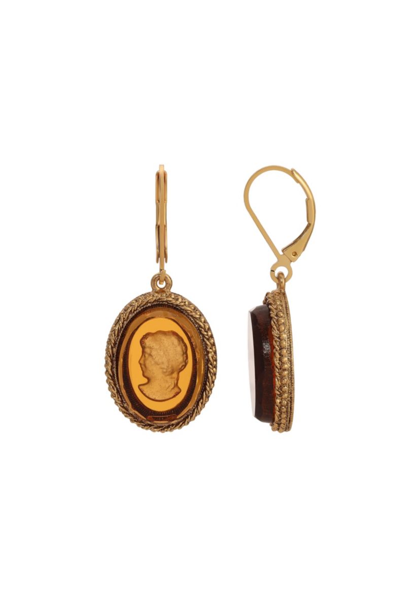 Oval Smoke Topaz Glass Earrings