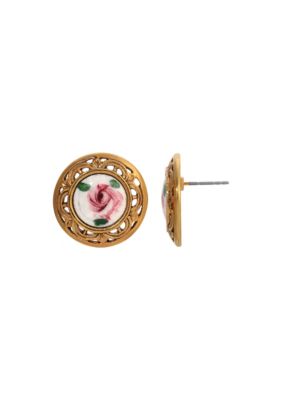 1928 Jewelry 14K Gold Dipped Round Flower Earrings, Pink