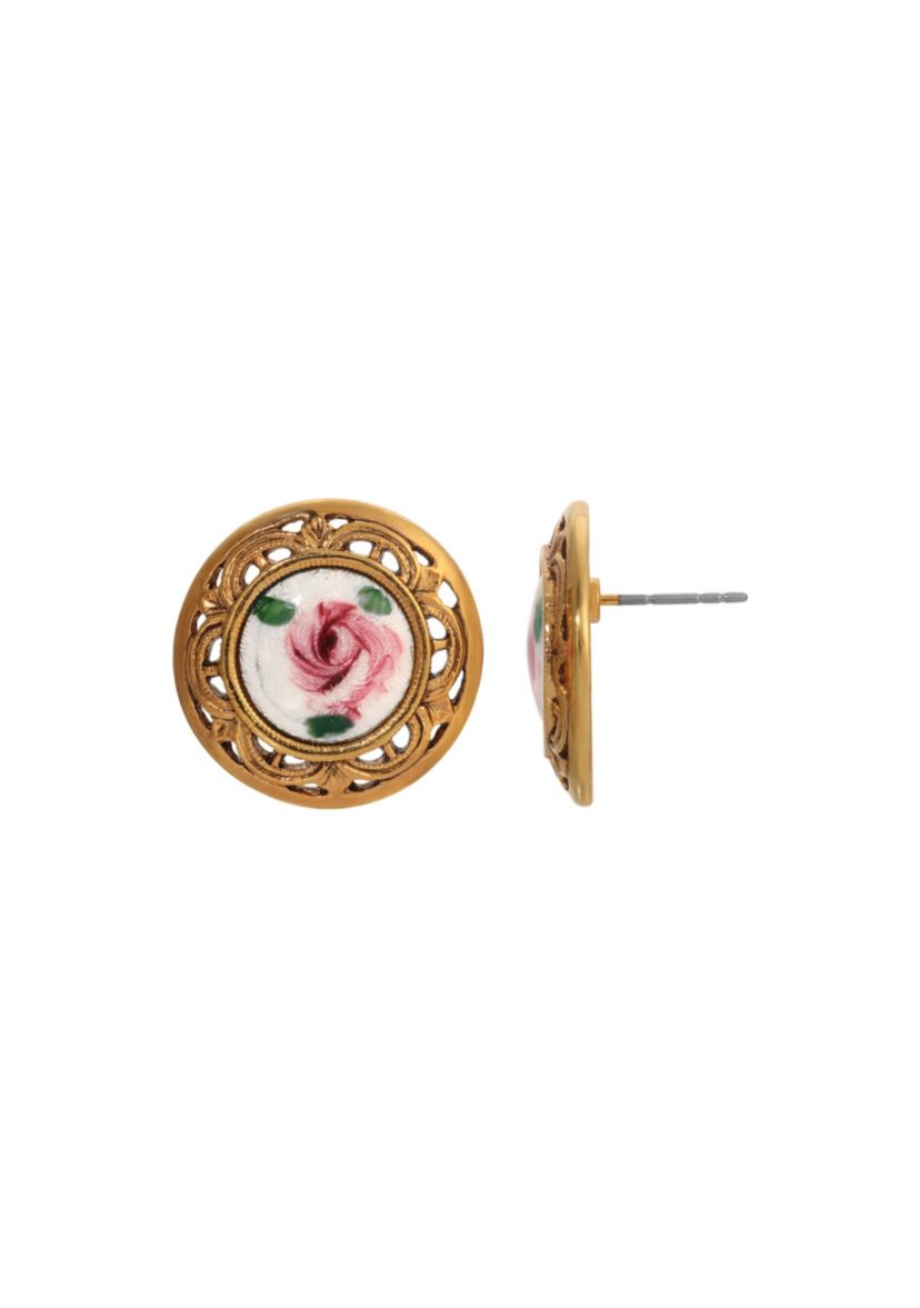 14K Gold Dipped Round Flower Earrings