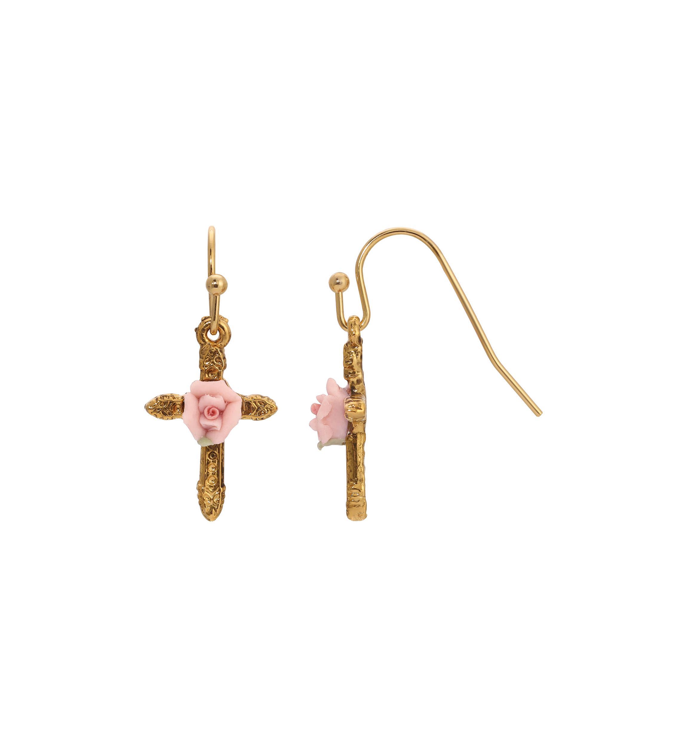 Pink Flower Cross Earrings