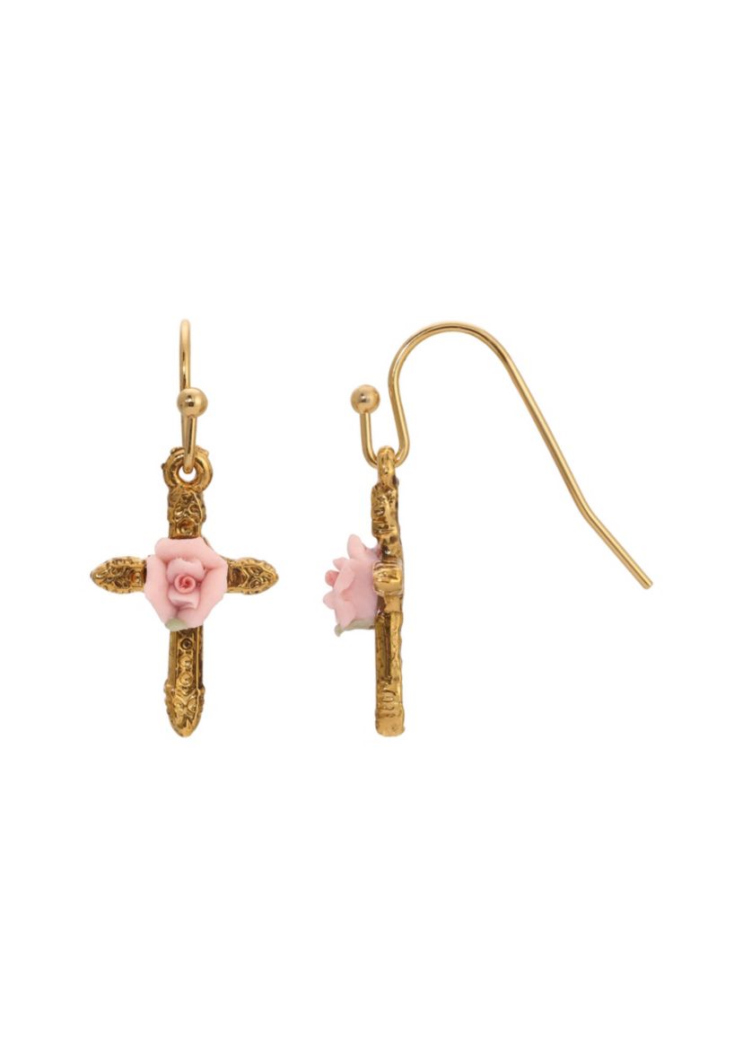 Pink Flower Cross Earrings
