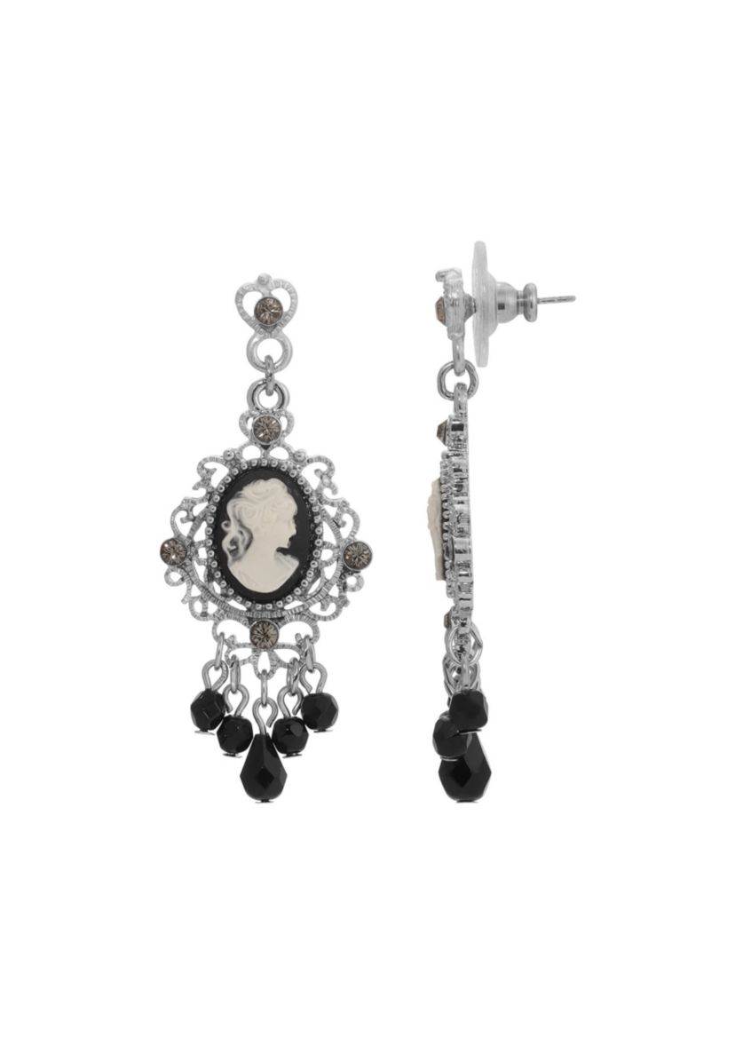 Silver Tone Chandelier Cameo Earrings