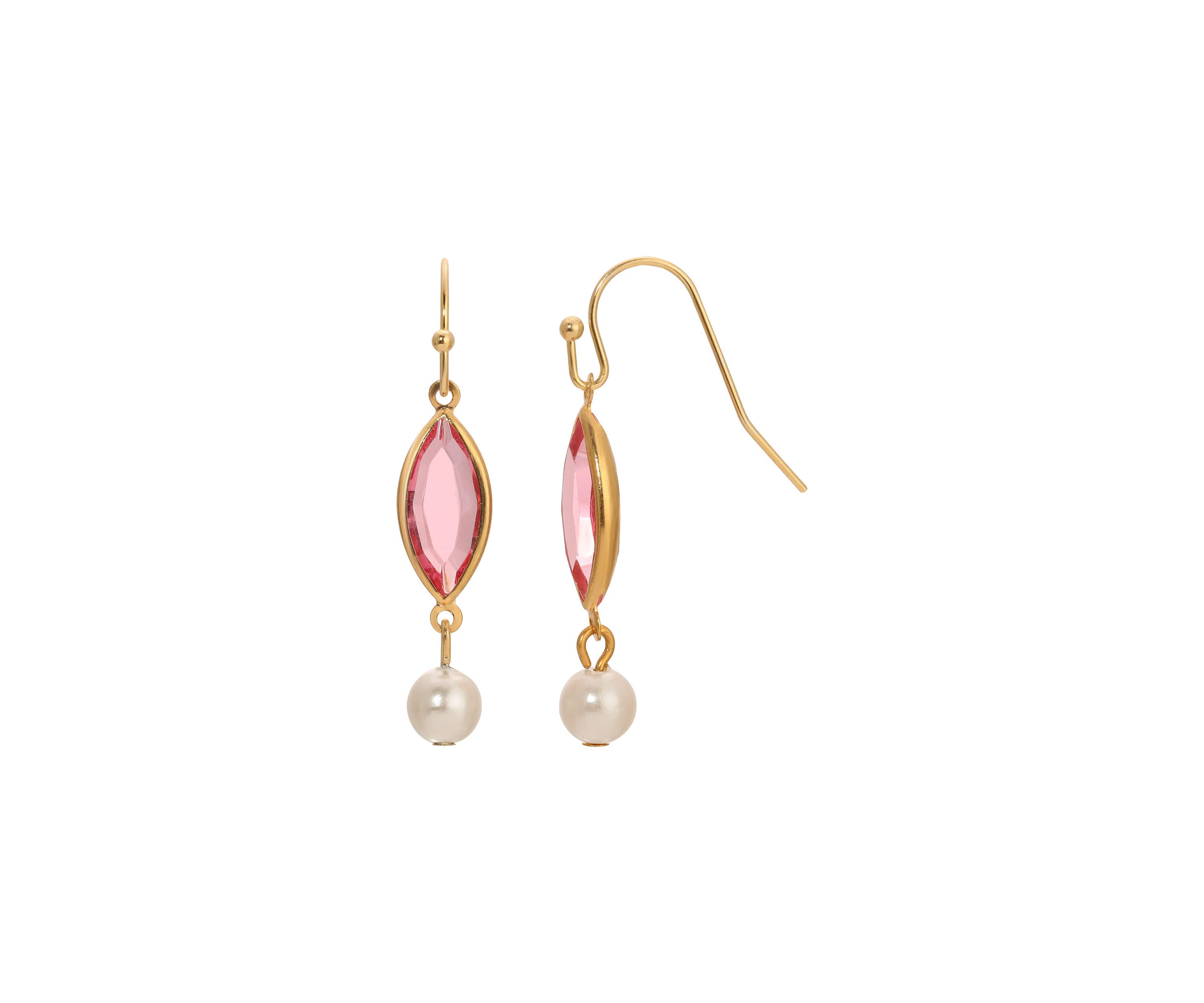 Pink Crystal Faux Pearl Earrings