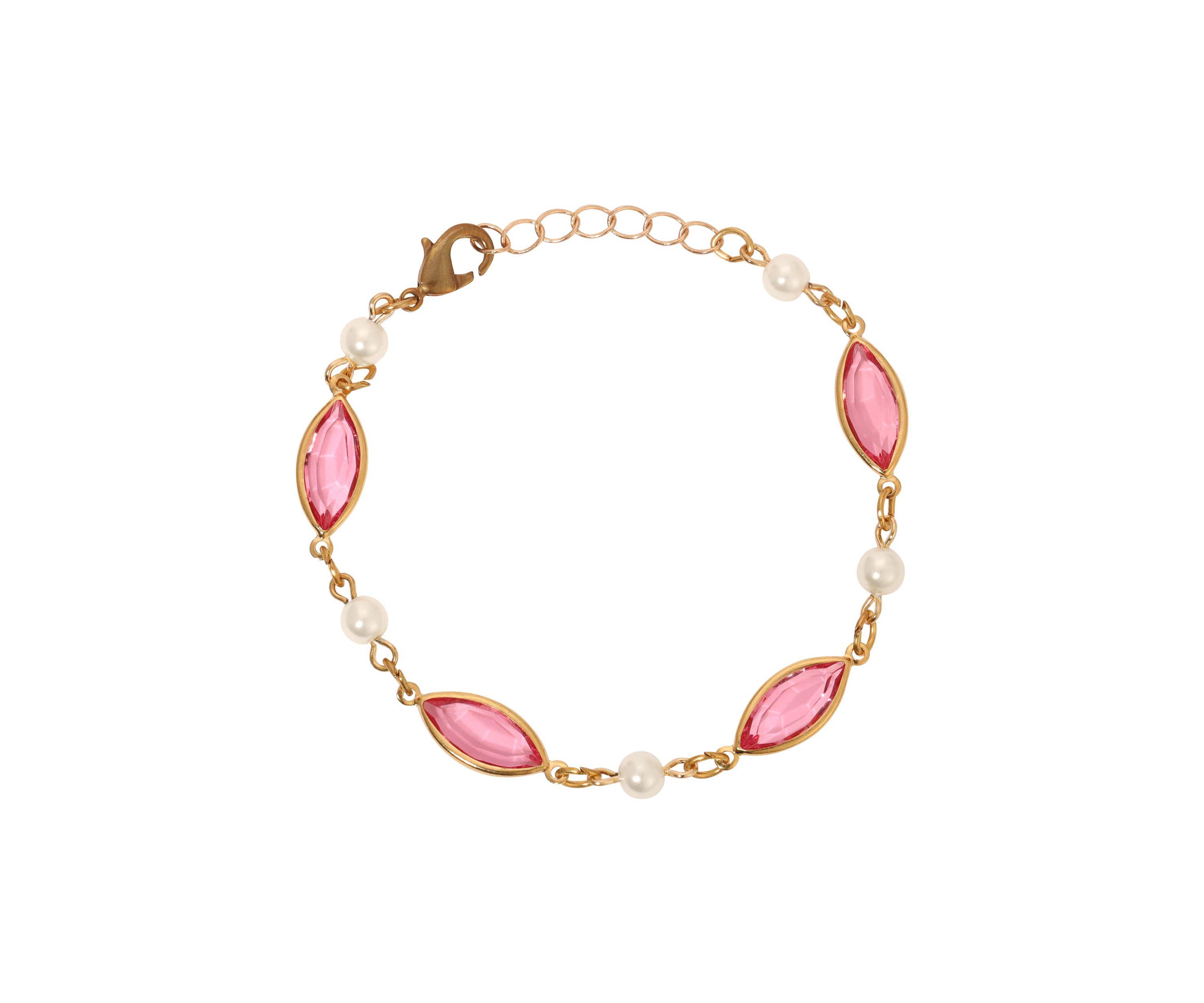 Gold Tone Oval Pink Crystal Bracelet