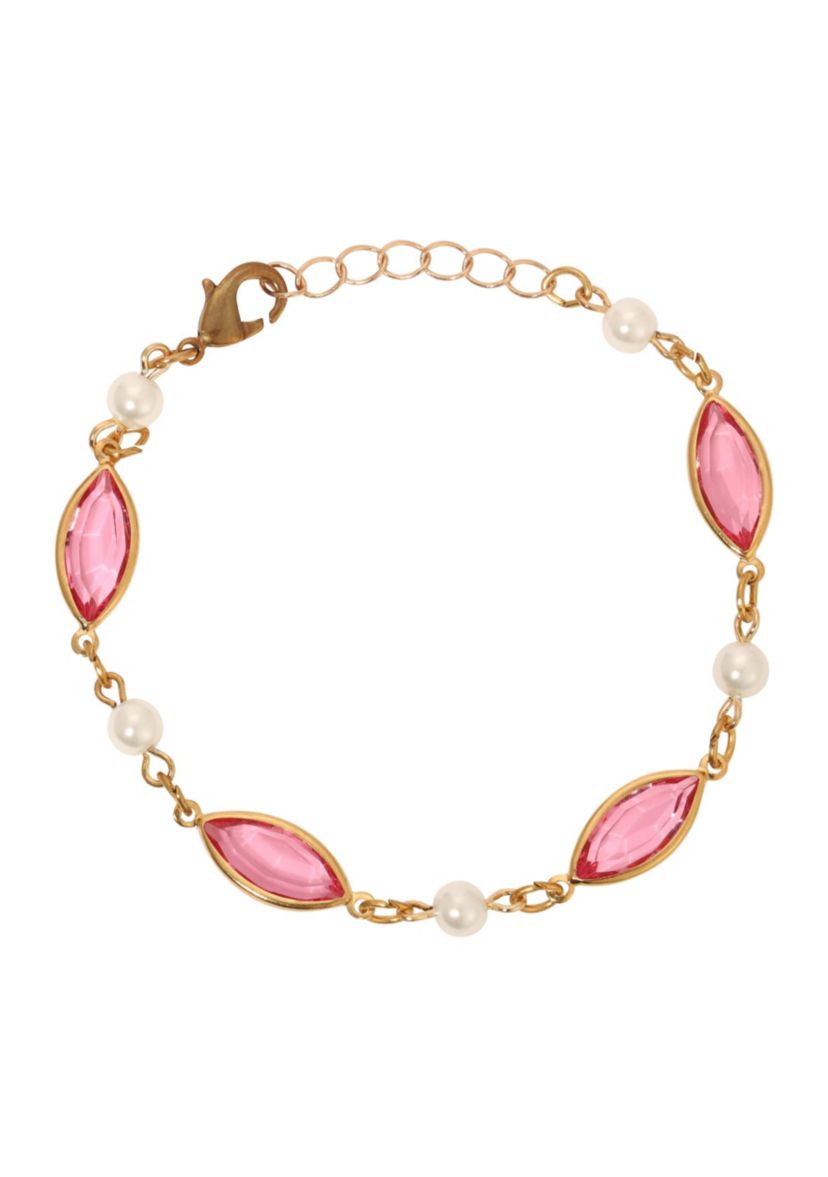 Gold Tone Oval Pink Crystal Bracelet