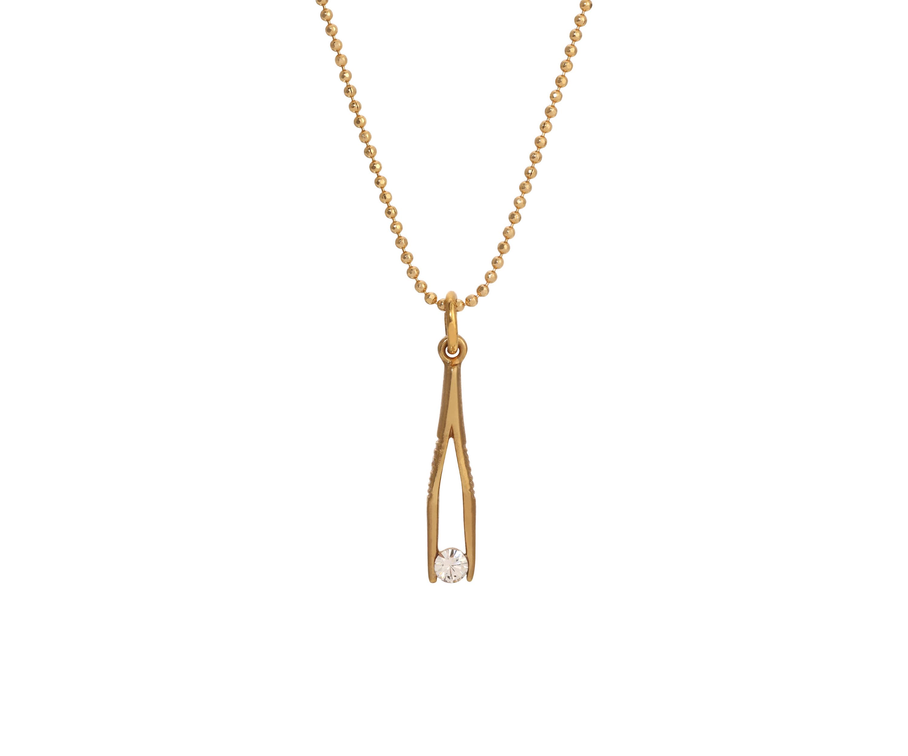 Gold Tone Tweezer Crystal Necklace 16"