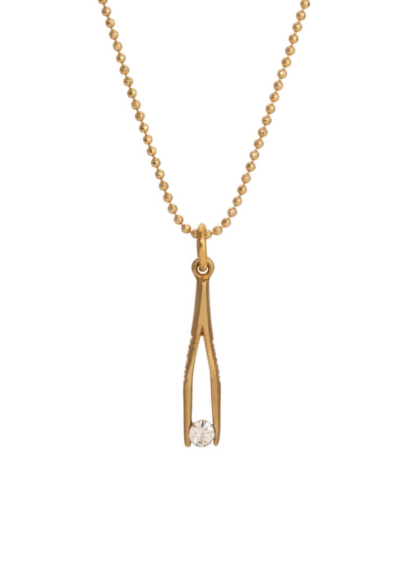 Gold Tone Tweezer Crystal Necklace 16"