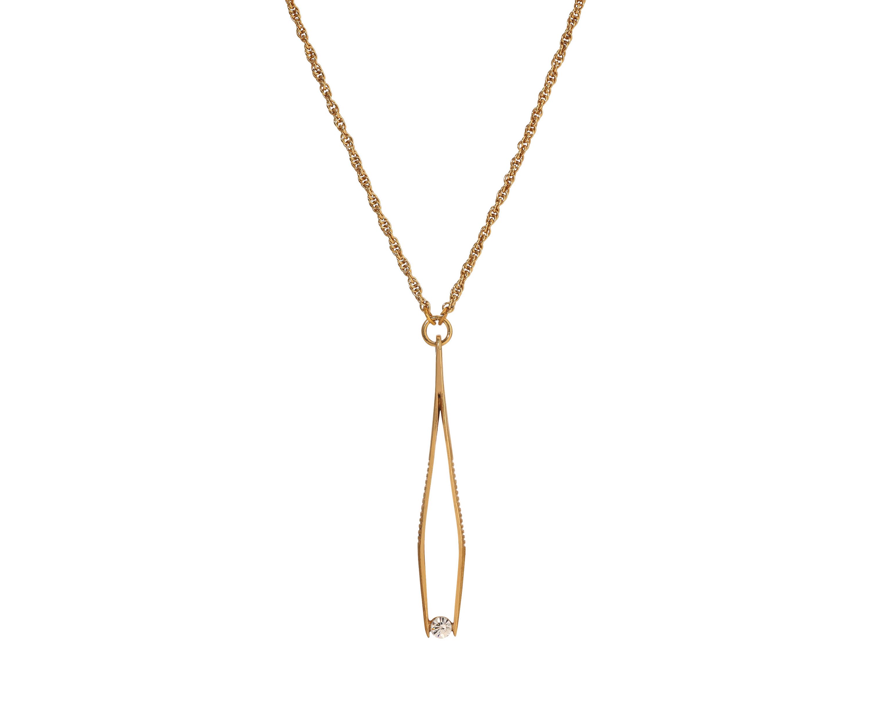 Gold Tone Tweezer Crystal Necklace  24"