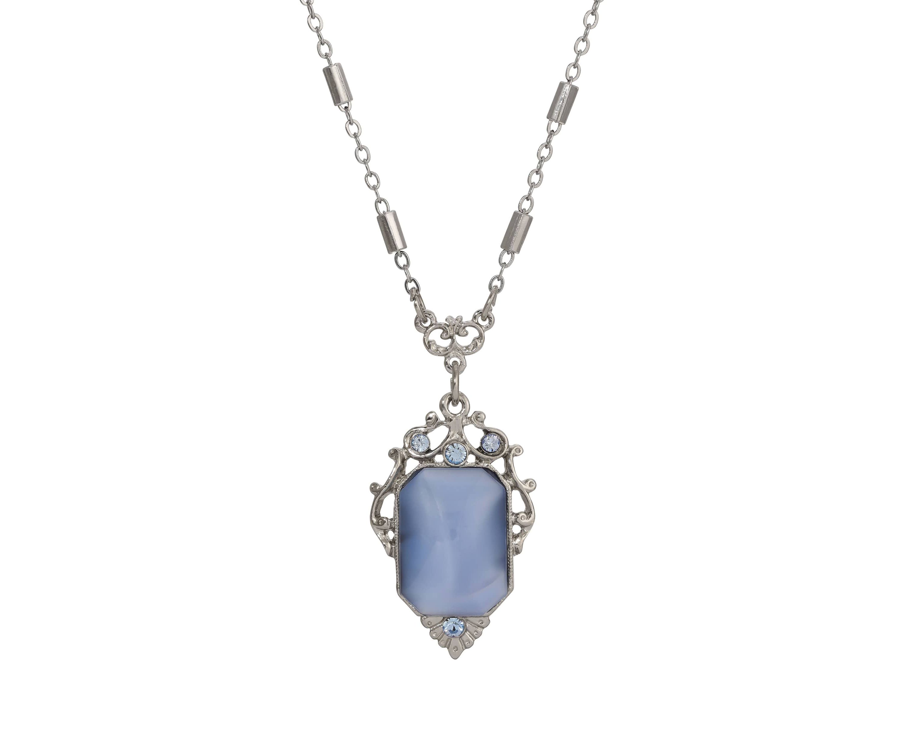 Rectangle Blue Moon Stone Necklace 16" A