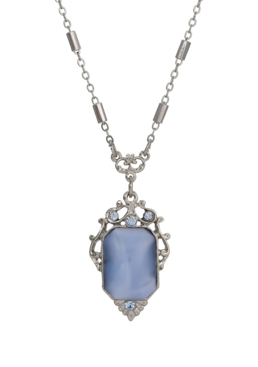 Rectangle Blue Moon Stone Necklace 16" A