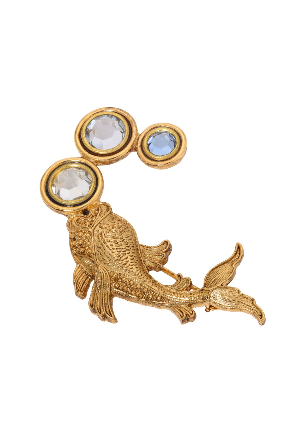 Gold Tone Fish Crystal Bubbles Brooch