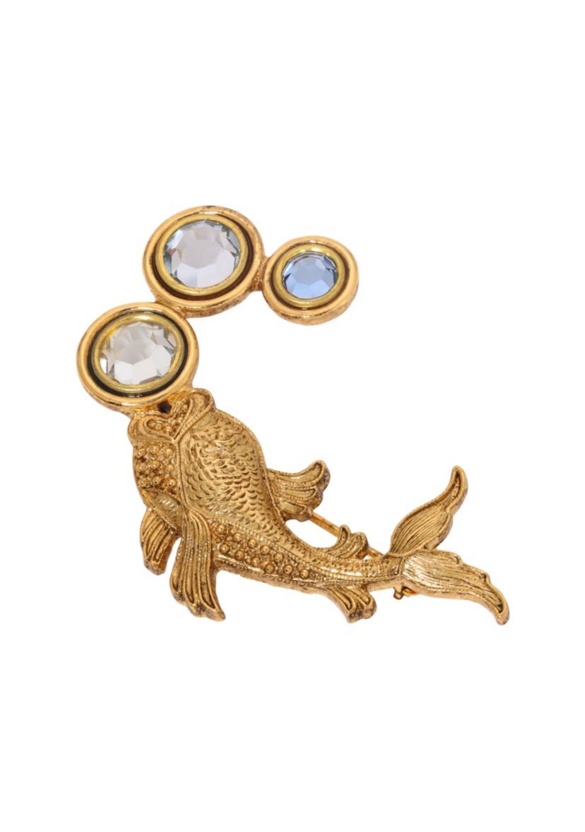 Gold Tone Fish Crystal Bubbles Brooch
