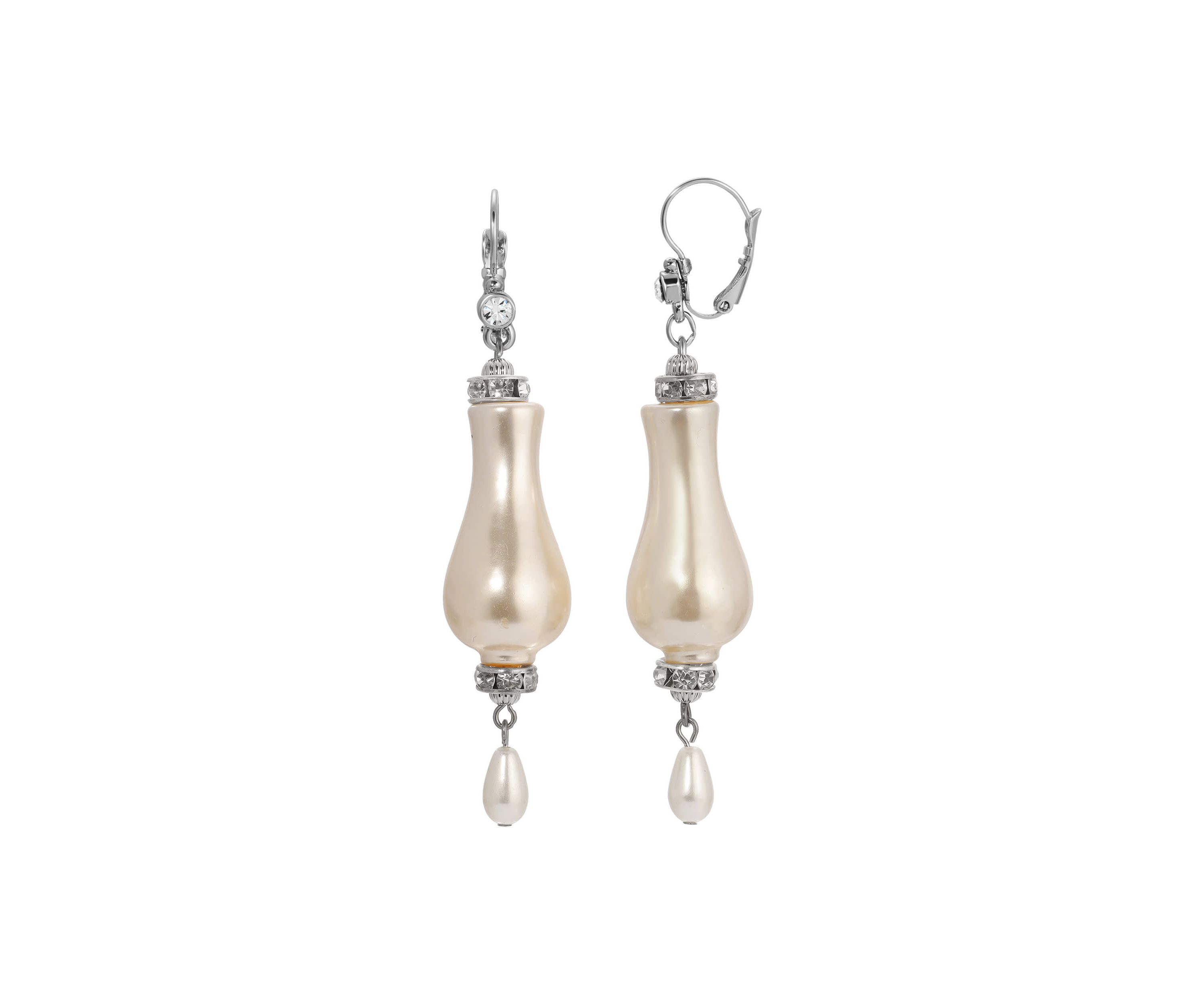 Silver Tone Faux Pearl Drop Earrings