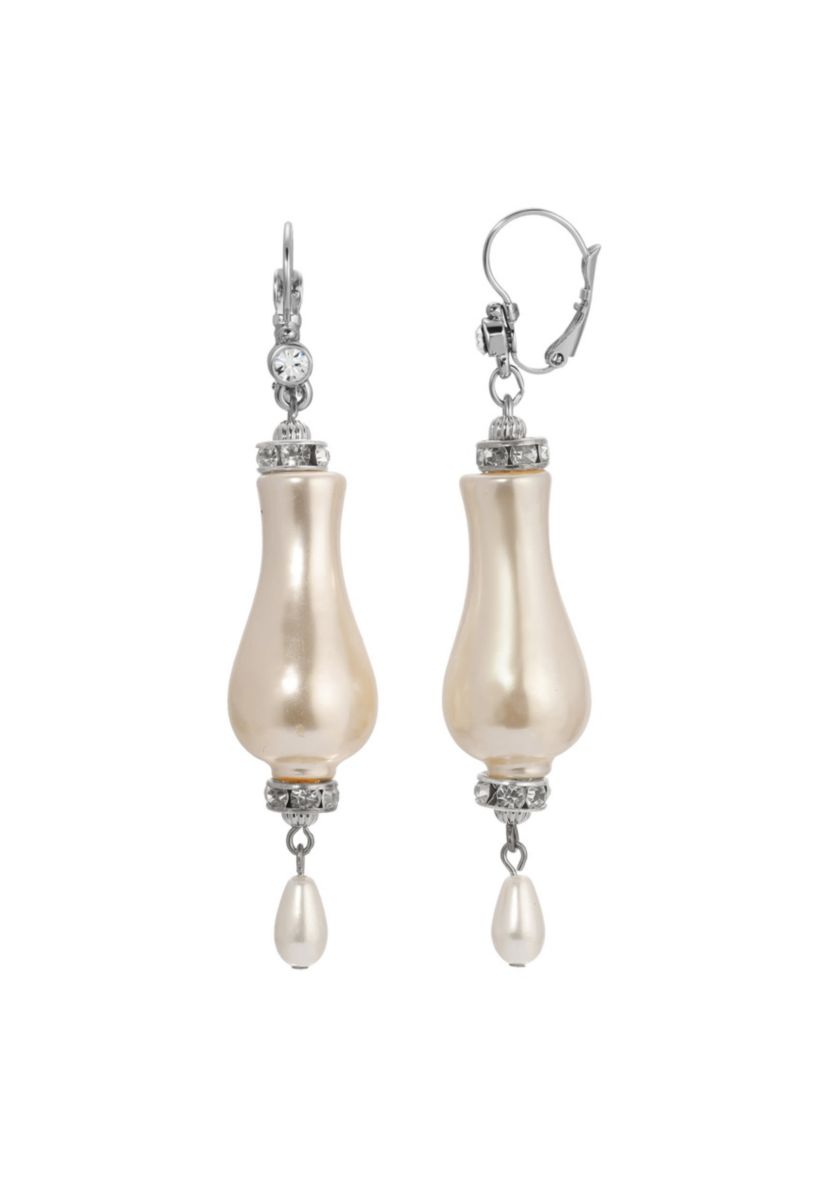 Silver Tone Faux Pearl Drop Earrings
