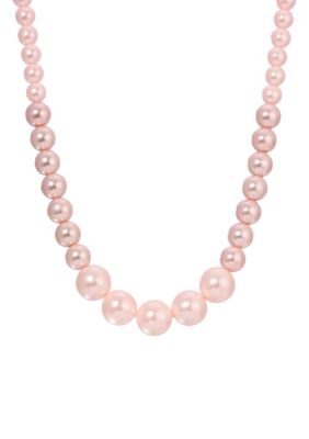 Gold Tone Pink Faux Pearl Bead Necklace 16" Adj.
