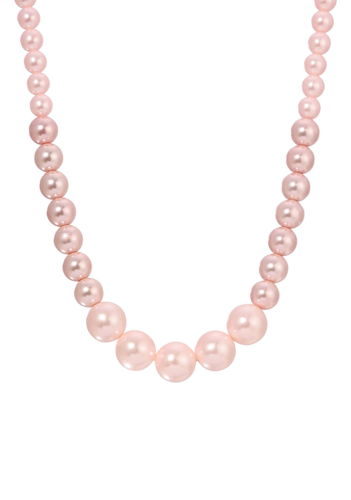 Gold Tone Pink Faux Pearl Bead Necklace 16" Adj.
