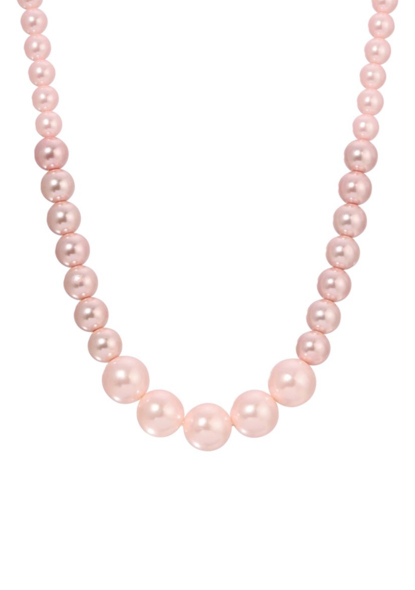 Gold Tone Pink Faux Pearl Bead Necklace 16" Adj.
