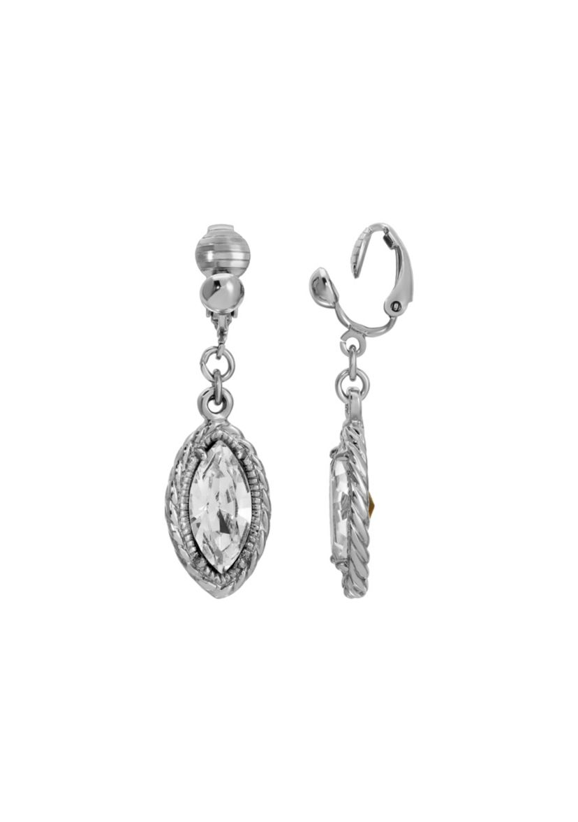 Silver-Tone Crystal Navette Clip Earring