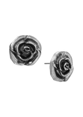 Silver Tone Flower Stud Earrings